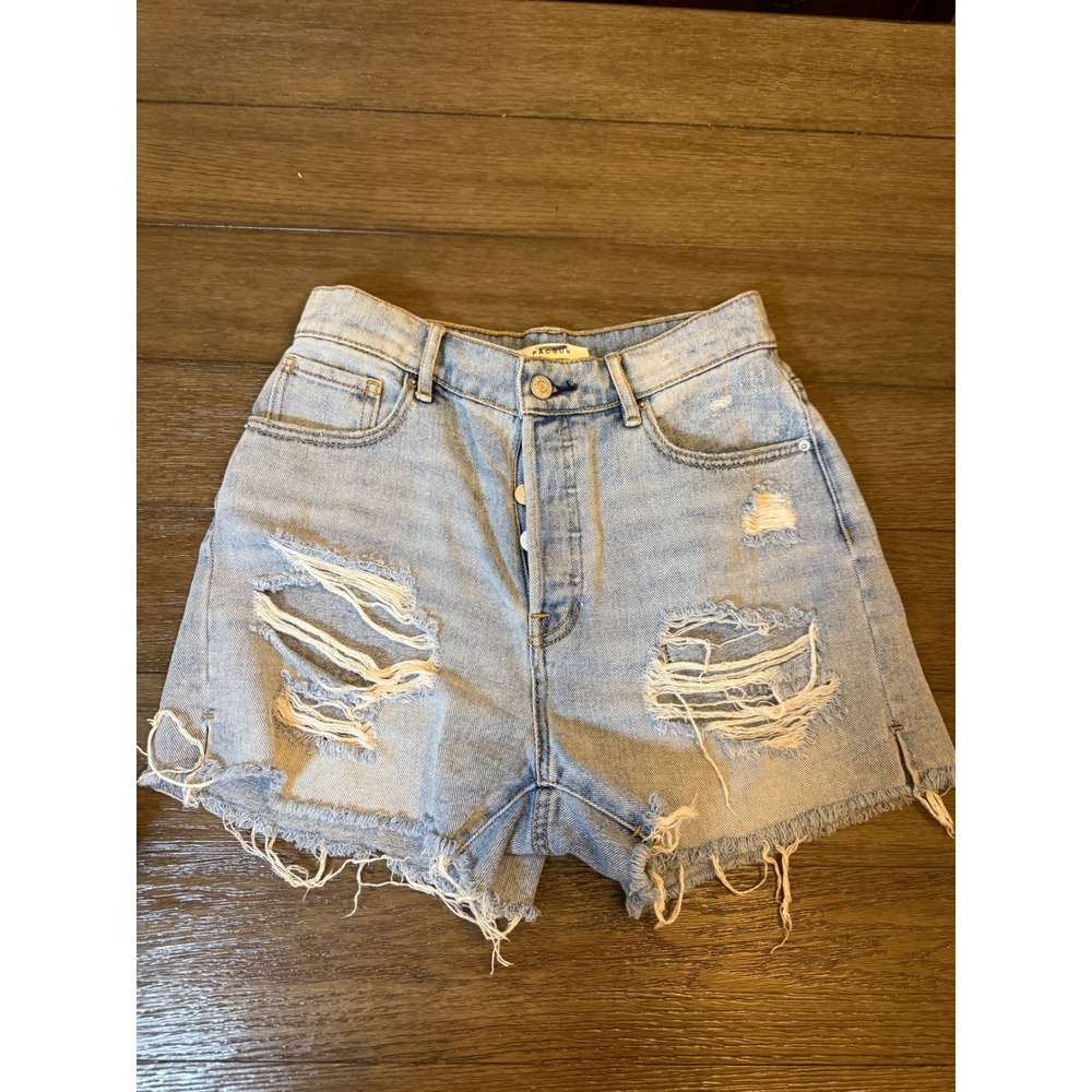 Boho PacSun Denim Shorts Women 26 High Rise Icon Distressed Light Wash Raw Hem